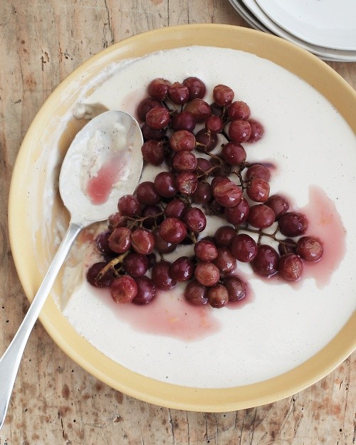 Panna cotta with roasted grapes