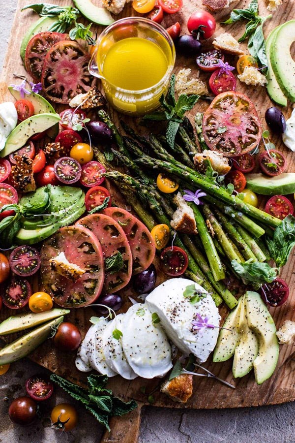 Panzanella style Caprese asparagus salad