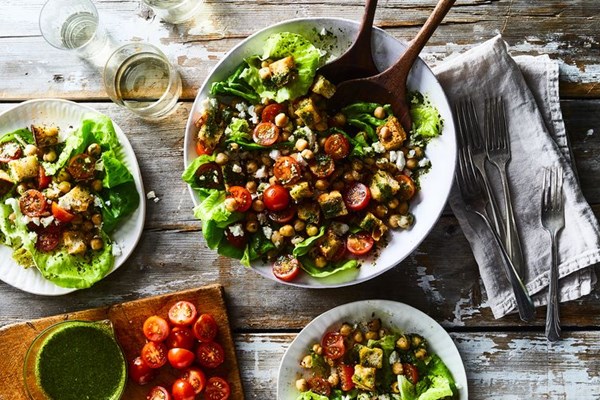 Panzanella with marinated chickpeas and chimichurri