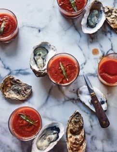 Papaya gin gazpacho & oysters