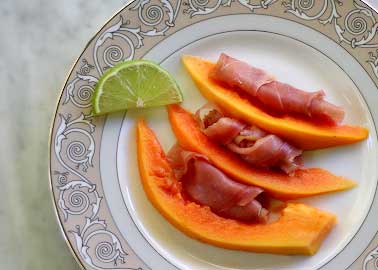 Papaya, prosciutto, and lime