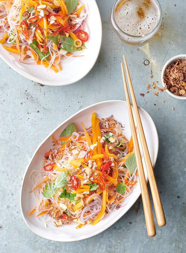 Papaya, vermicelli and fresh herb salad