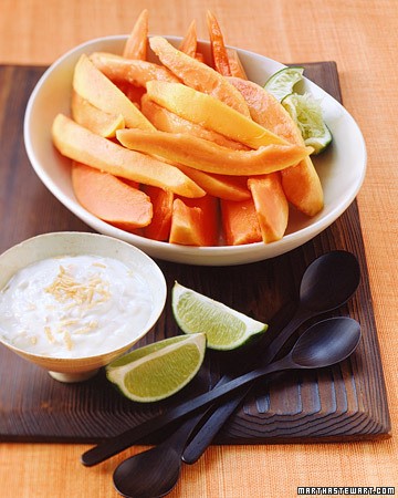 Papaya with coconut-lime yogurt