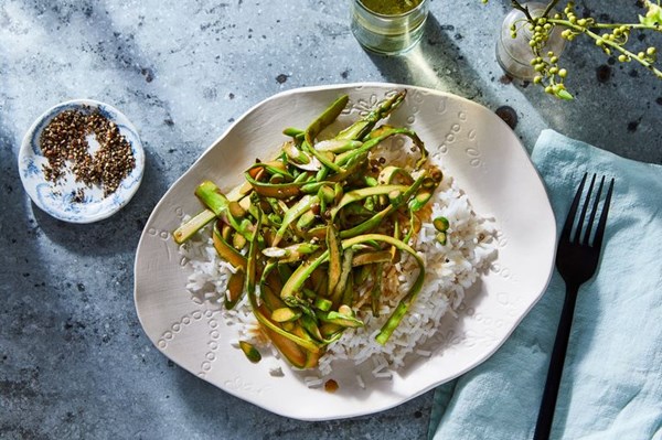 Paper-thin asparagus with butter & soy sauce