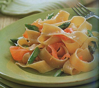 Pappardelle in lemon cream sauce with asparagus and smoked salmon