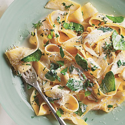 Pappardelle with baby spinach, herbs, and ricotta
