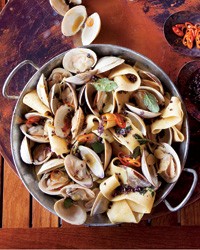 Pappardelle with clams, turmeric and habaneros