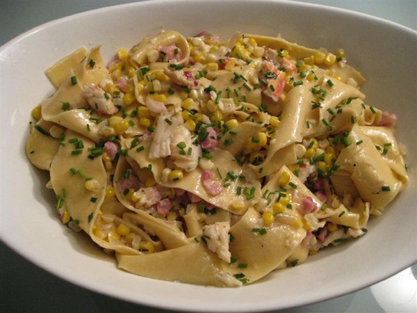 Pappardelle with corn, lobster, pancetta, and crème fraîche