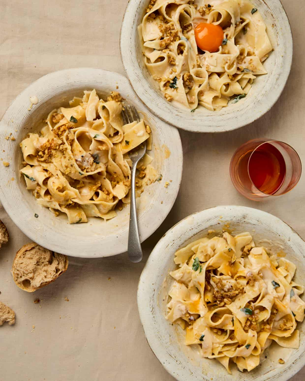 Pappardelle with creme fraiche and toasted walnuts