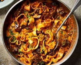 Pappardelle with devilled tomato & aubergine sauce