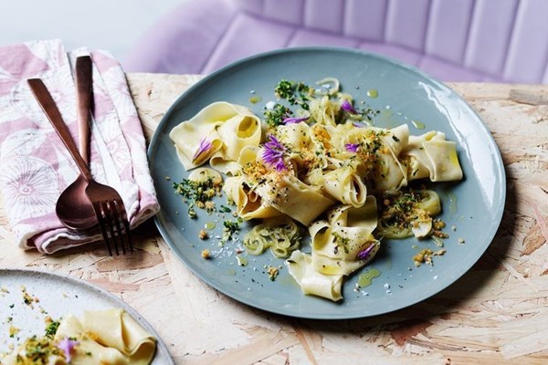 Pappardelle with garden gremolata