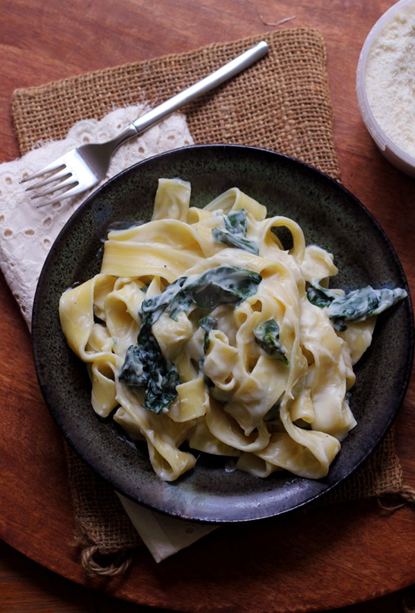 Pappardelle with kale and creamy Parmesan garlic sauce