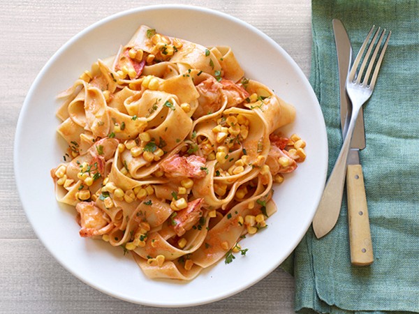 Pappardelle with lobster and corn