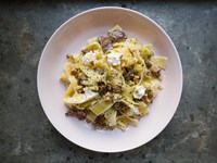 Pappardelle with mixed mushrooms, ricotta, and walnuts