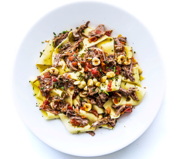 Pappardelle with pork sugo and hazelnuts