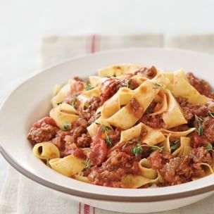 Pappardelle with quick Bolognese sauce