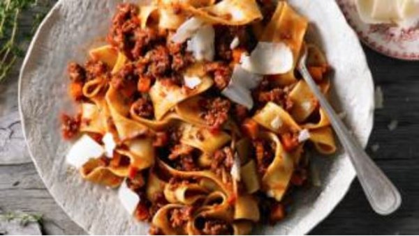 Pappardelle with red wine, lamb and thyme