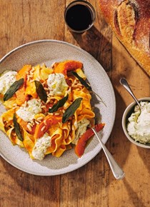 Pappardelle with roasted pumpkin and double mustard whipped mozzarella