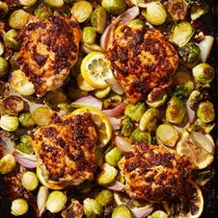 Paprika chicken thighs with Brussels sprouts
