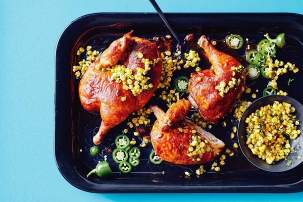 Paprika roasted chicken with jalapeno corn salsa