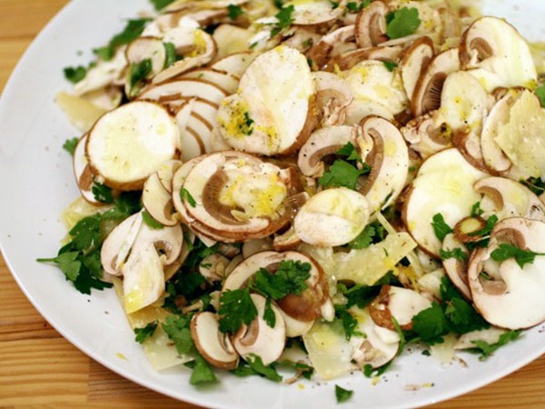 Paris mushroom salad with lemon, parsley, and Parmesan