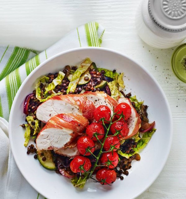 Parma ham chicken with lentils