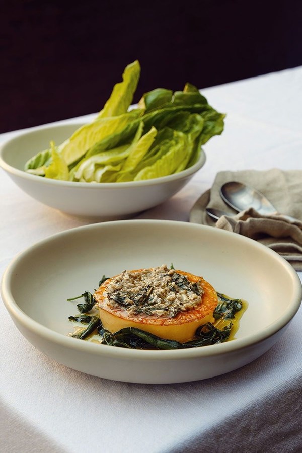 Parmesan & anchovy flan with Parmesan crackling, anchoïade & sage