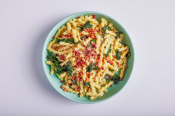 Parmesan and pancetta pasta with kale