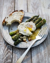 Parmesan asparagus with poached eggs