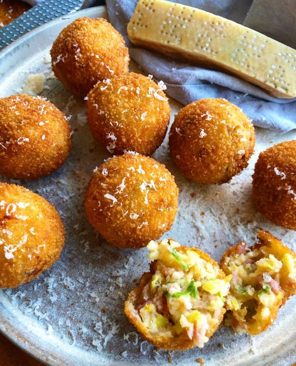 Parmesan, bacon and Brussels sprout croquettes 
