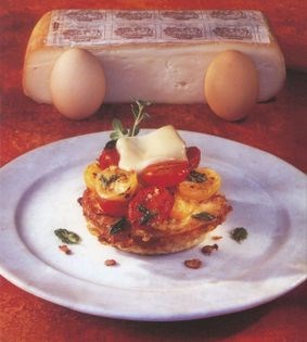 Parmesan brioche toast with Taleggio, sautéed plum tomatoes & oregano