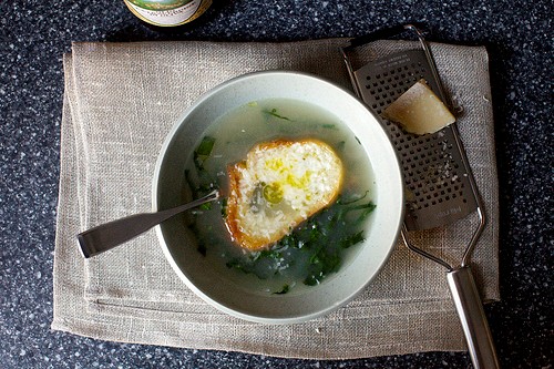 Parmesan broth with kale and white beans