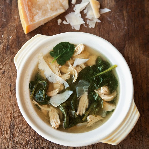 Parmesan broth with lemon, chicken & spinach