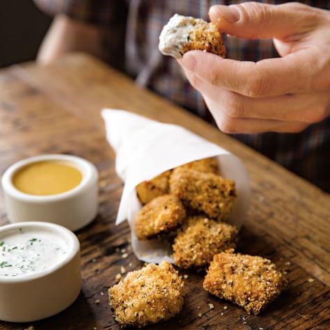 Parmesan chicken nuggets with dipping sauces
