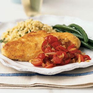 Parmesan chicken paillards with cherry tomato sauce