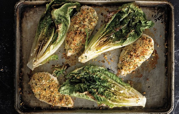 Parmesan chicken with Caesar roasted romaine