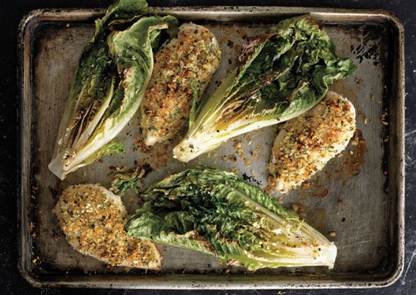 Parmesan chicken with Caesar roasted romaine