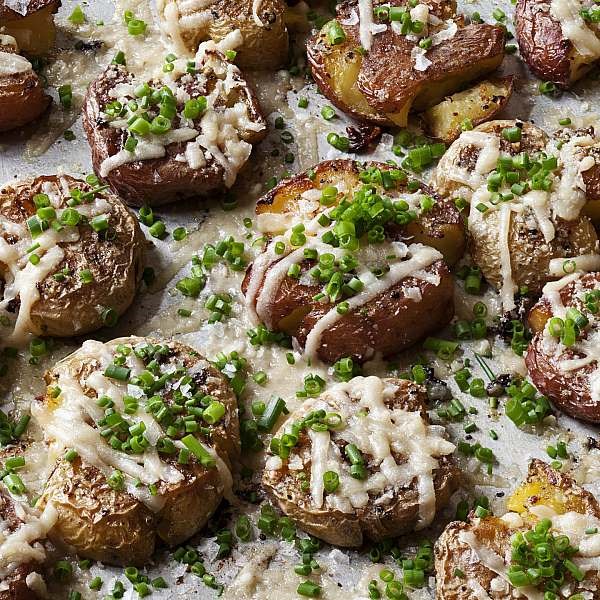 Parmesan chive smashed potatoes