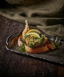 Parmesan-crumbed sardines with salmoriglio
