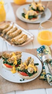 Parmesan-crusted avocado & kale Florentine with smoked paprika Hollandaise