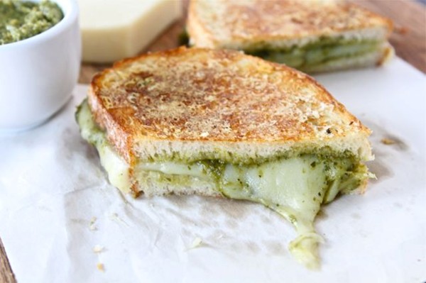 Parmesan crusted pesto grilled cheese sandwich