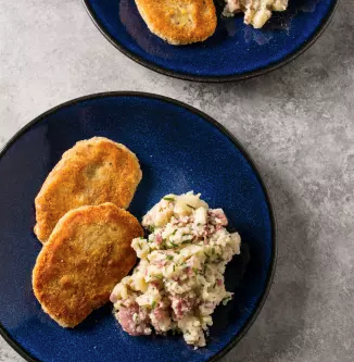 Parmesan-crusted pork cutlets with chive mashed potatoes