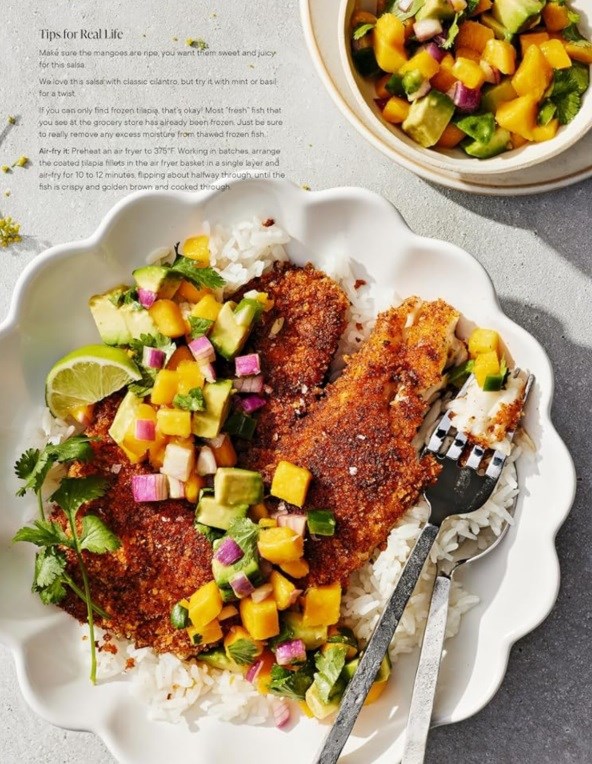 Parmesan-crusted tilapia with mango avocado salsa