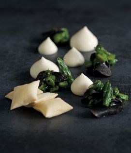 Parmesan custard with truffled asparagus