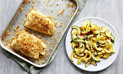 Parmesan fish with courgettes and chilli