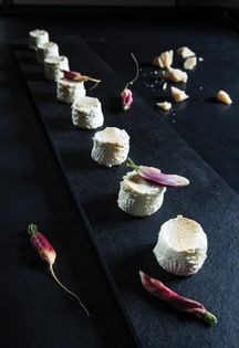 Parmesan-flavored smoked cheese with dried radishes