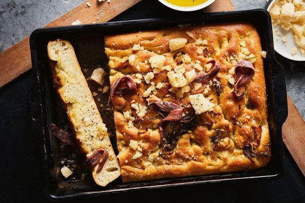 Parmesan focaccia, confit garlic and rosemary