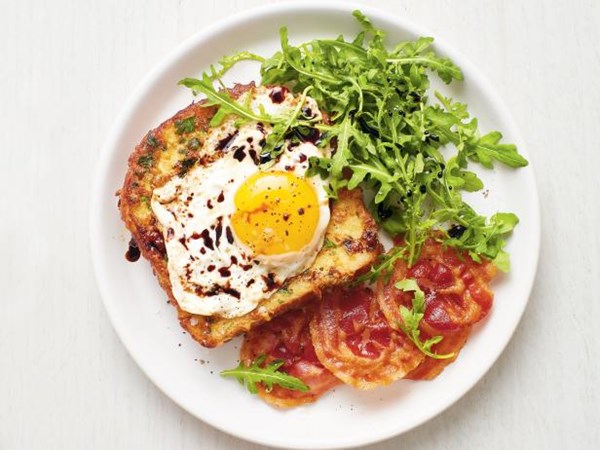 Parmesan French toast with pancetta and eggs