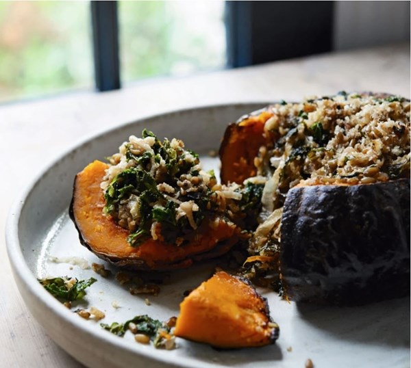 Parmesan, oregano and onion baked pumpkin