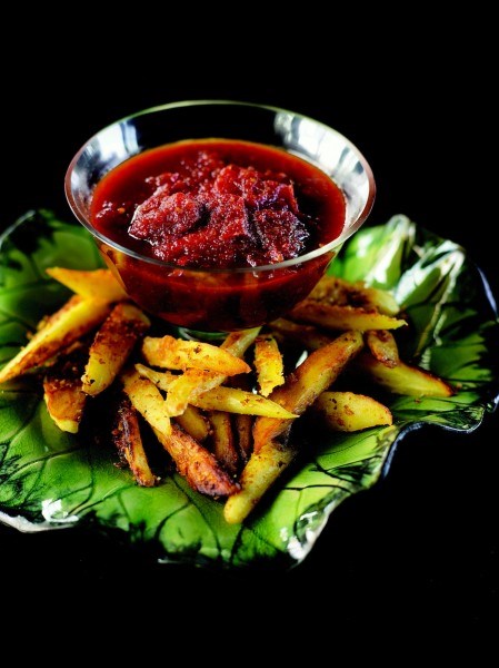 Parmesan parsnip fingers with chile jam dipping sauce